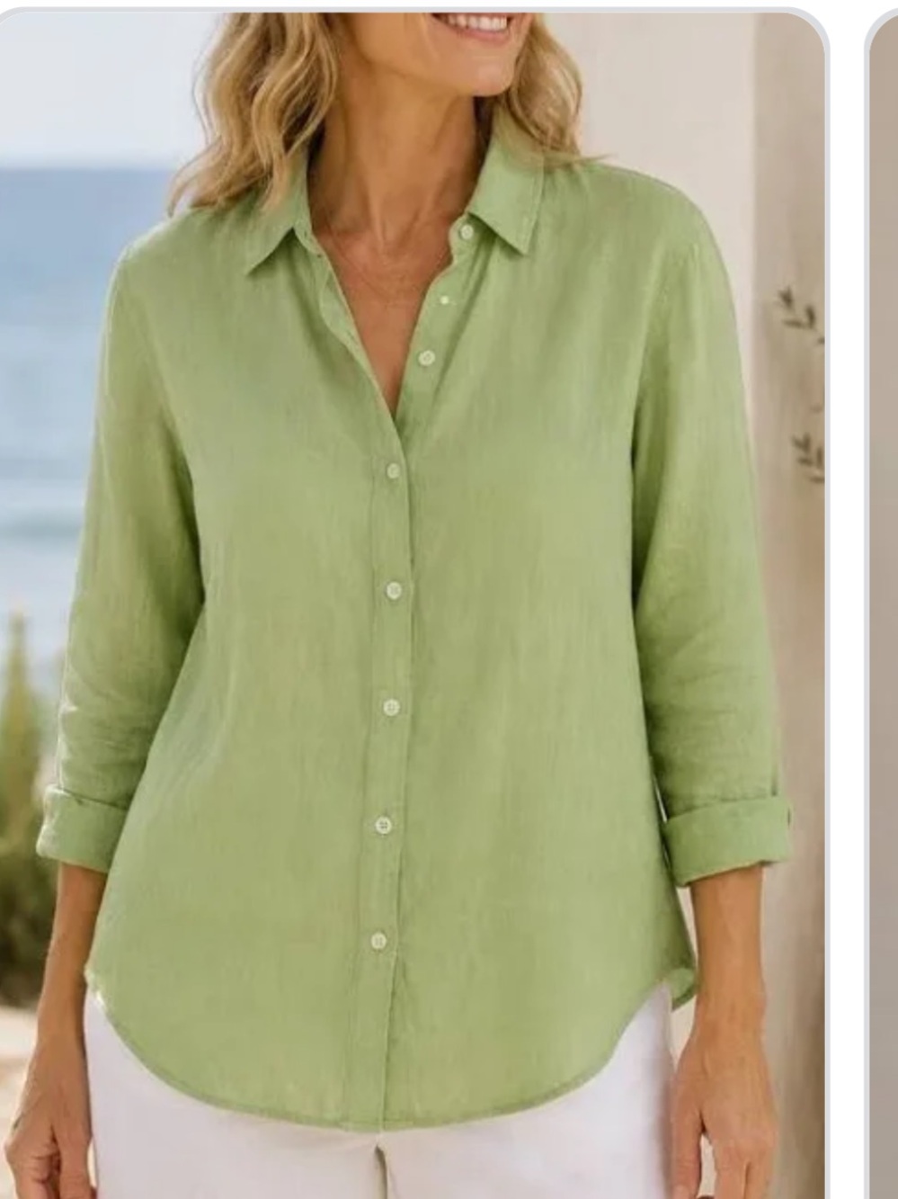 J. Jill Avocado Green 100% Linen Long Sleeve Button Down Shirt Large